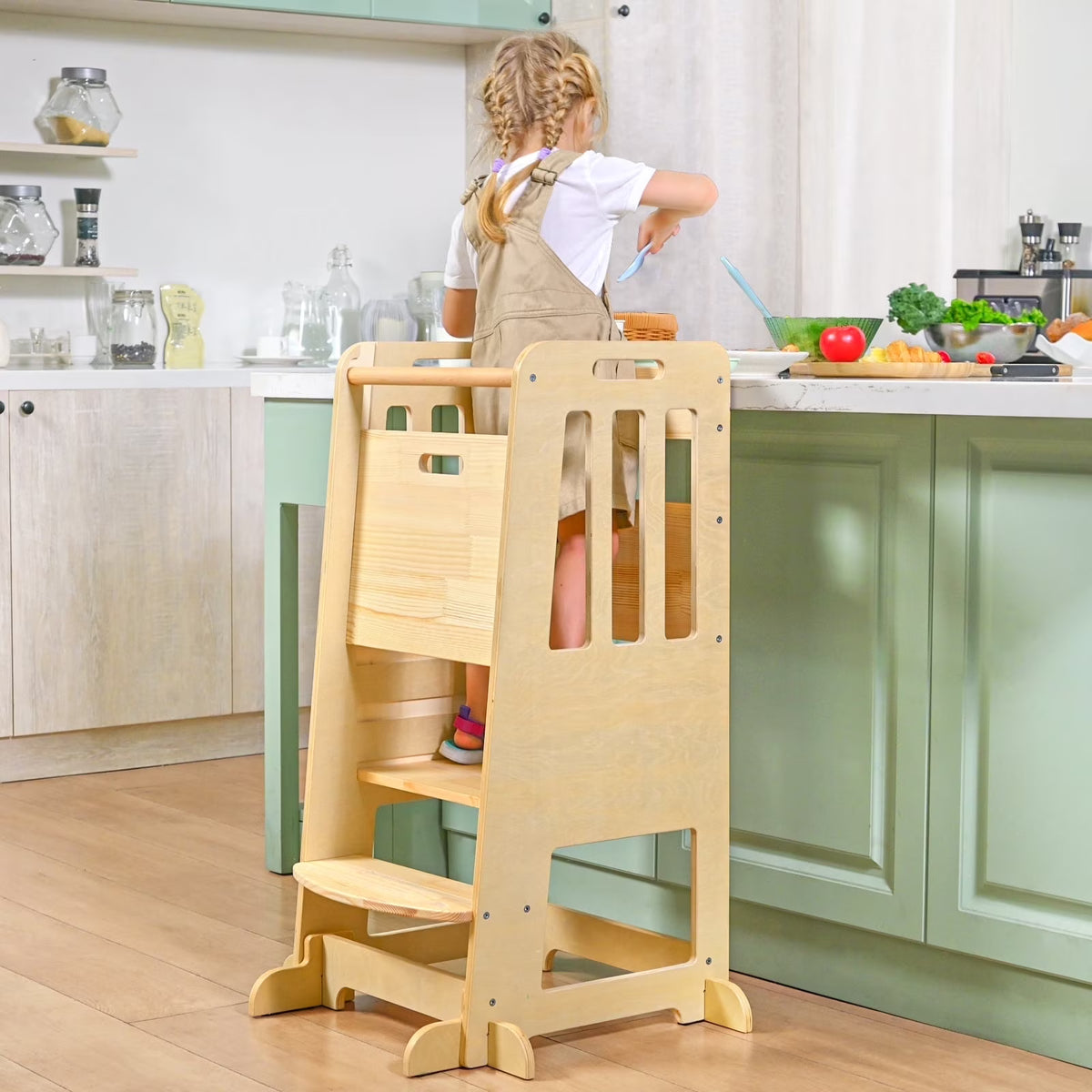 Toddler Standing Tower, Kids Kitchen Stool Helper 3 Levels Adjustable Height Wooden Toddler Step Stools for Learning New Skills