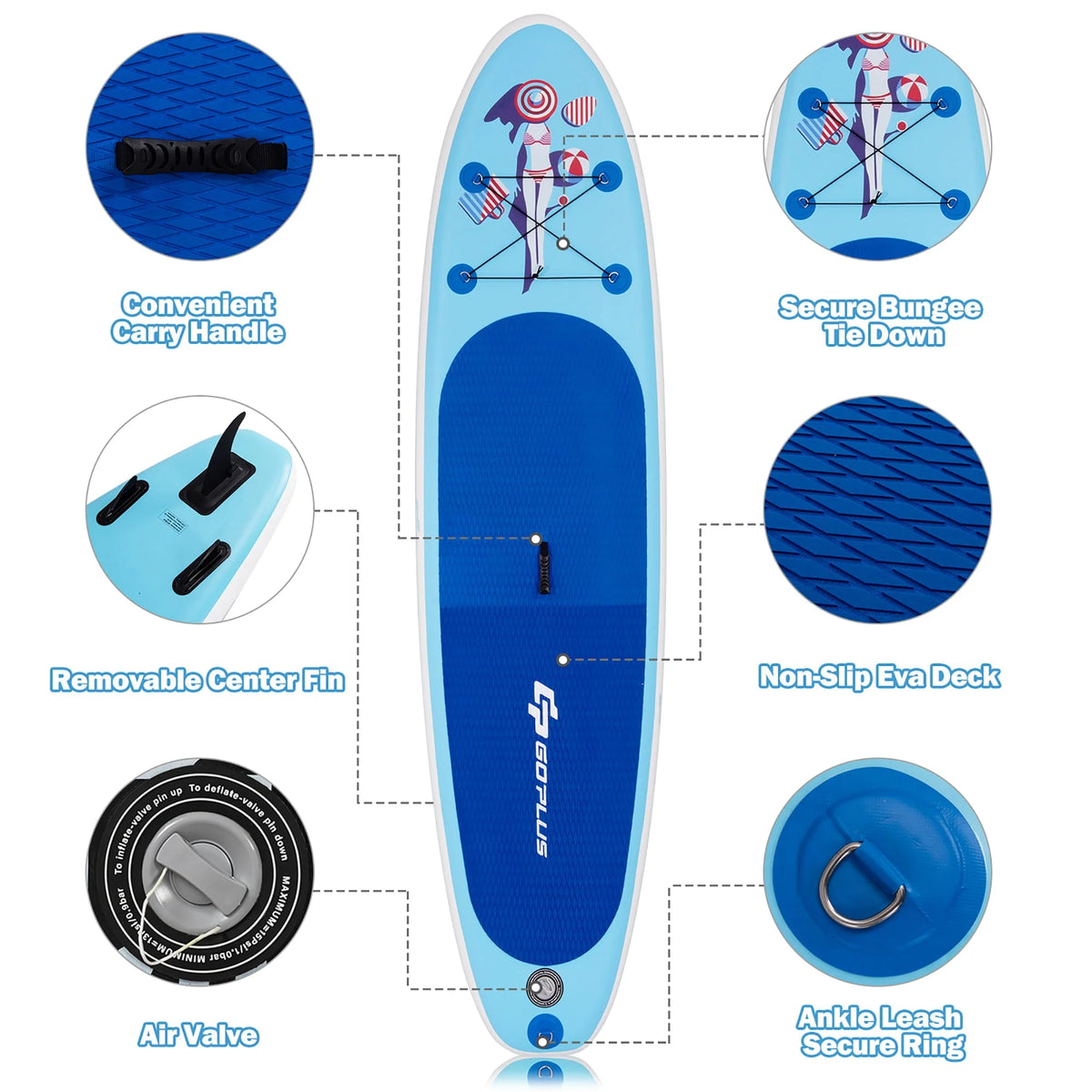 Goplus 10' Inflatable Stand Up Paddle Board SUP W/Adjustable Paddle Pump Leash