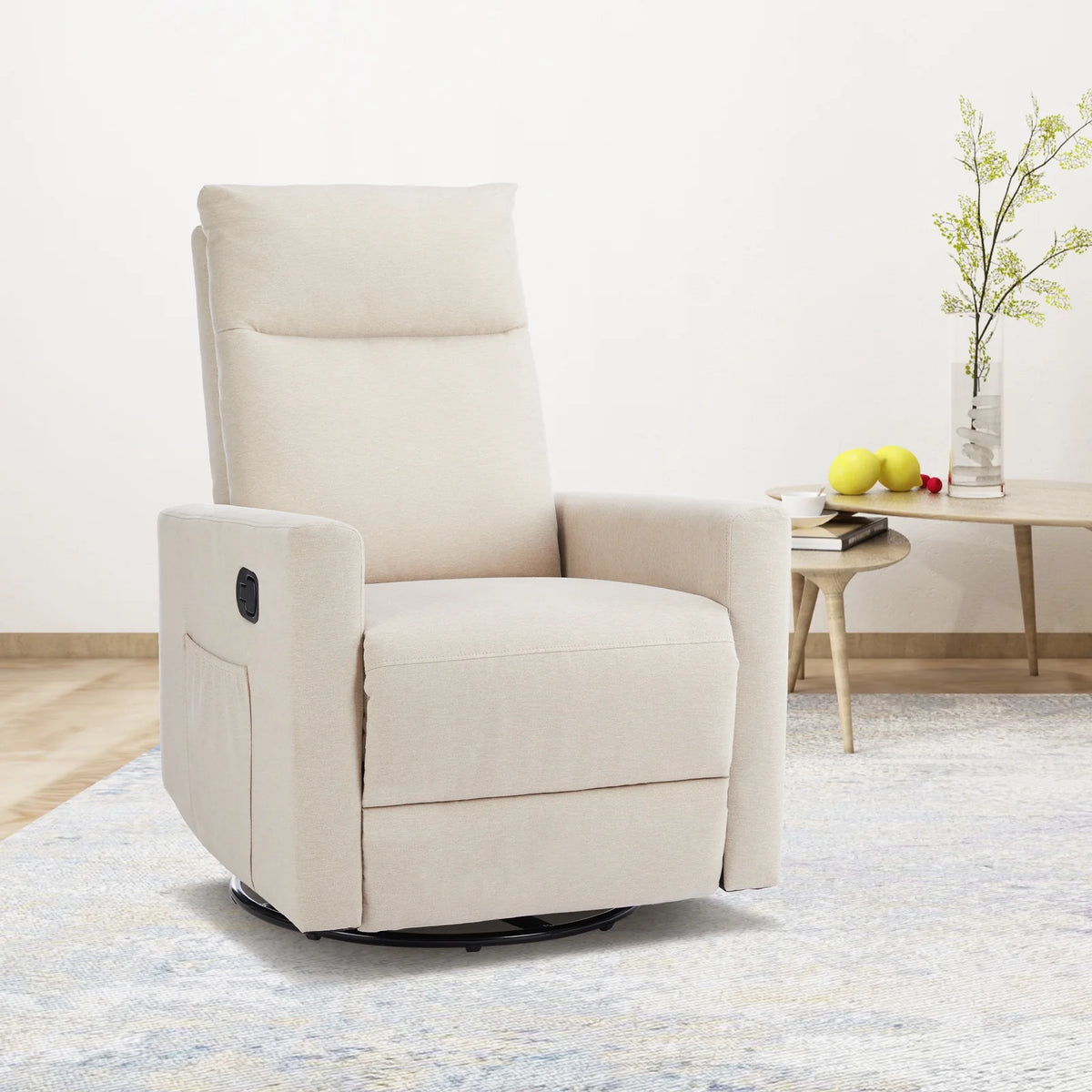 Recliner Message Chair with Footrest, Swivel Rocking Glider, High Back Upholstered Deep Seat for Living Room, Grey