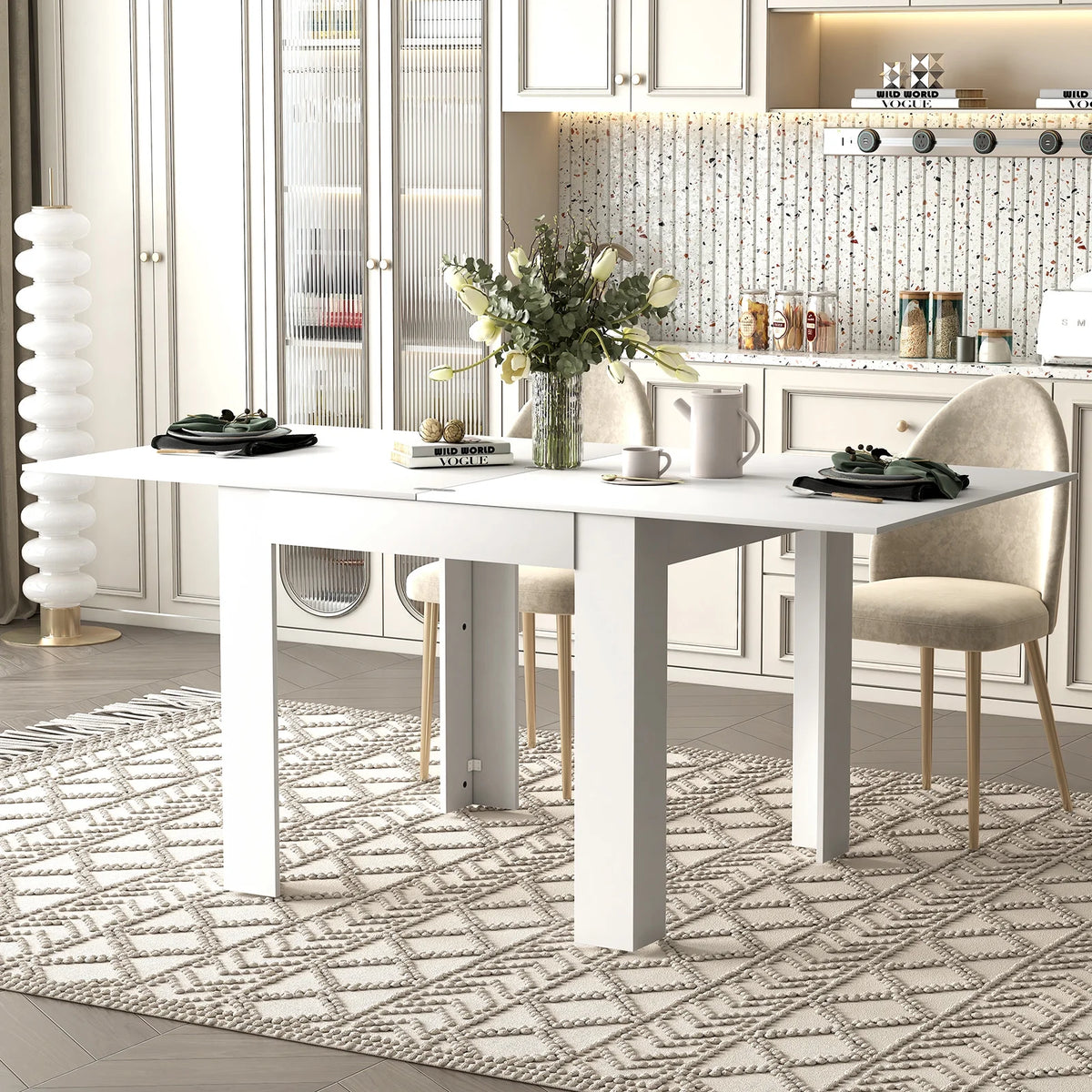 ZAFLY Extendable Dinning Table Set for 2/4/6, Modern Folding Desk, Rectangular Dinning Furniture, Space Saving Dining Table for Kitchen/Small Spaces -White