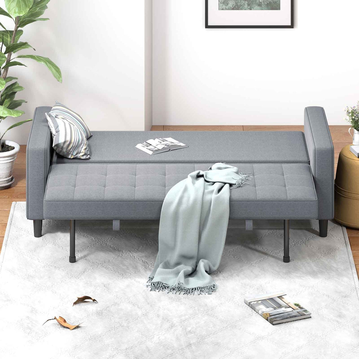 CECER Sleeper Couch, Pull Out Sofa Bed, 83 inches Folding Loveseat Futon Sleeper Couch Bed for Living Room/Bedroom/Apartment Light Grey