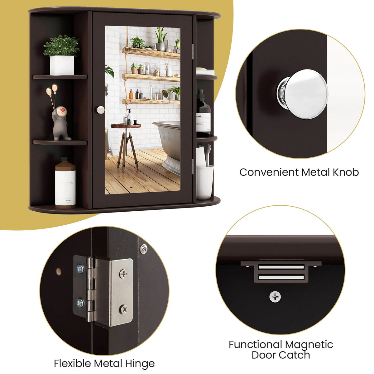 Costway, White, Medium Density Fiberboard, Multipurpose Mount Wall Surface Cabinet Mirror Glass, 26.00 x 6.50 x 23.50 Inches