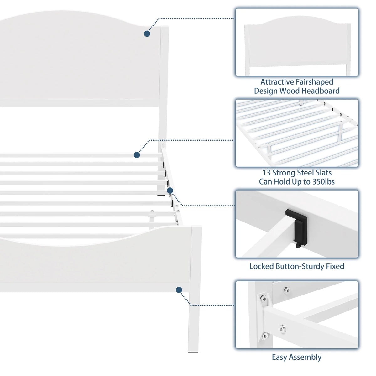 Yoneston Twin Size Kids Metal Platform Bed Frame with Wood Headboard, Modern Single Bed Frames for Children, Teens & Adults, No Box Spring Needed, White