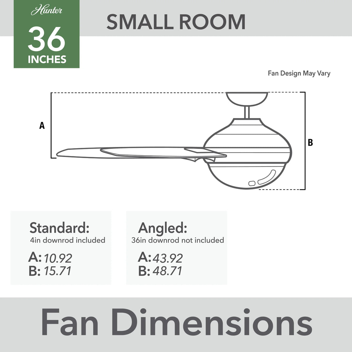 Hunter - Aker Indoor Ceiling Fan With Light, 36-inch, Fresh White, Modern-style, 3-speed WhisperWind Motor, 59301, for Living Rooms, Bedrooms