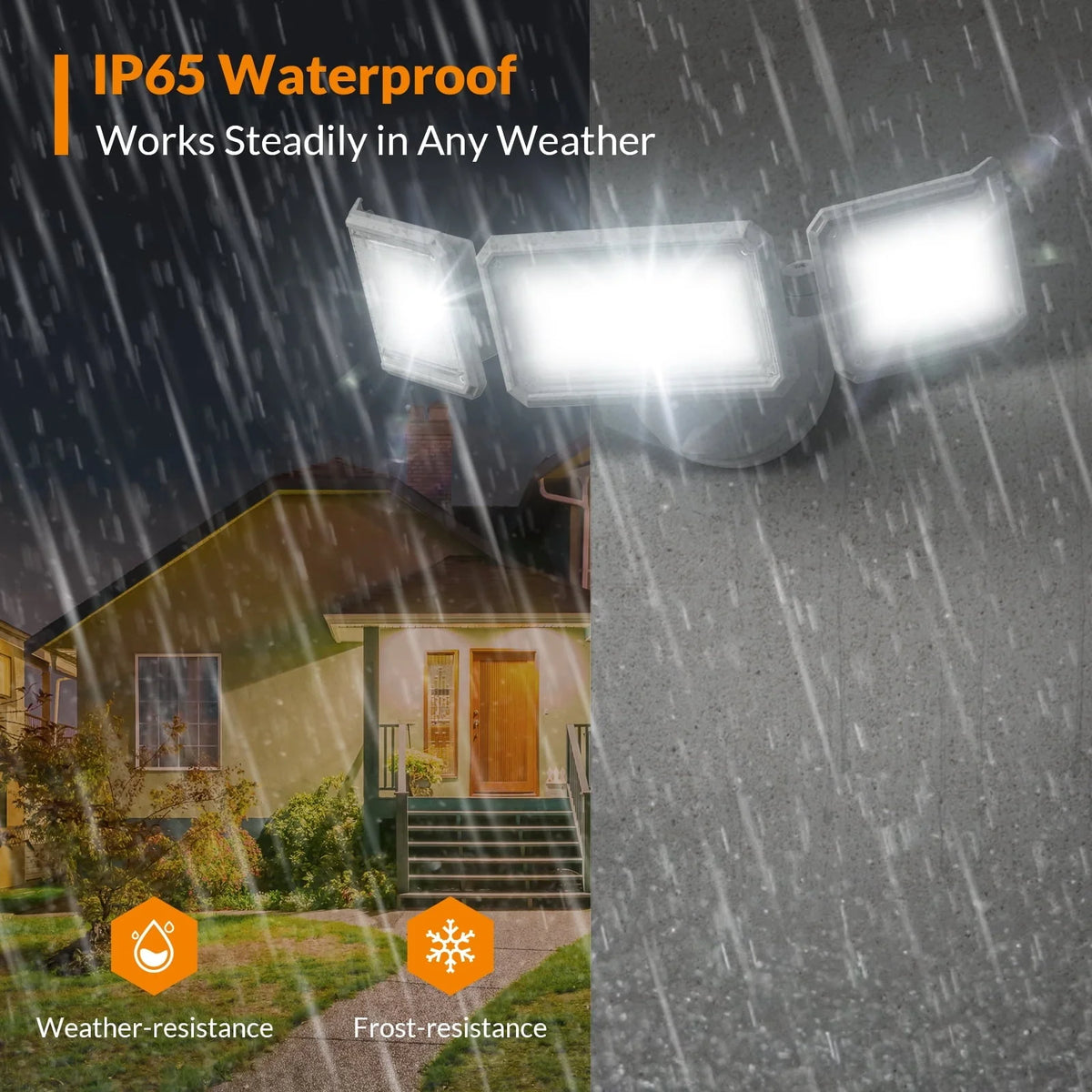 LEPOWER 4200 Lumen LED Flood Light Outdoor, 42W, Switch Controlled, 3 Heads, 5000 K, White
