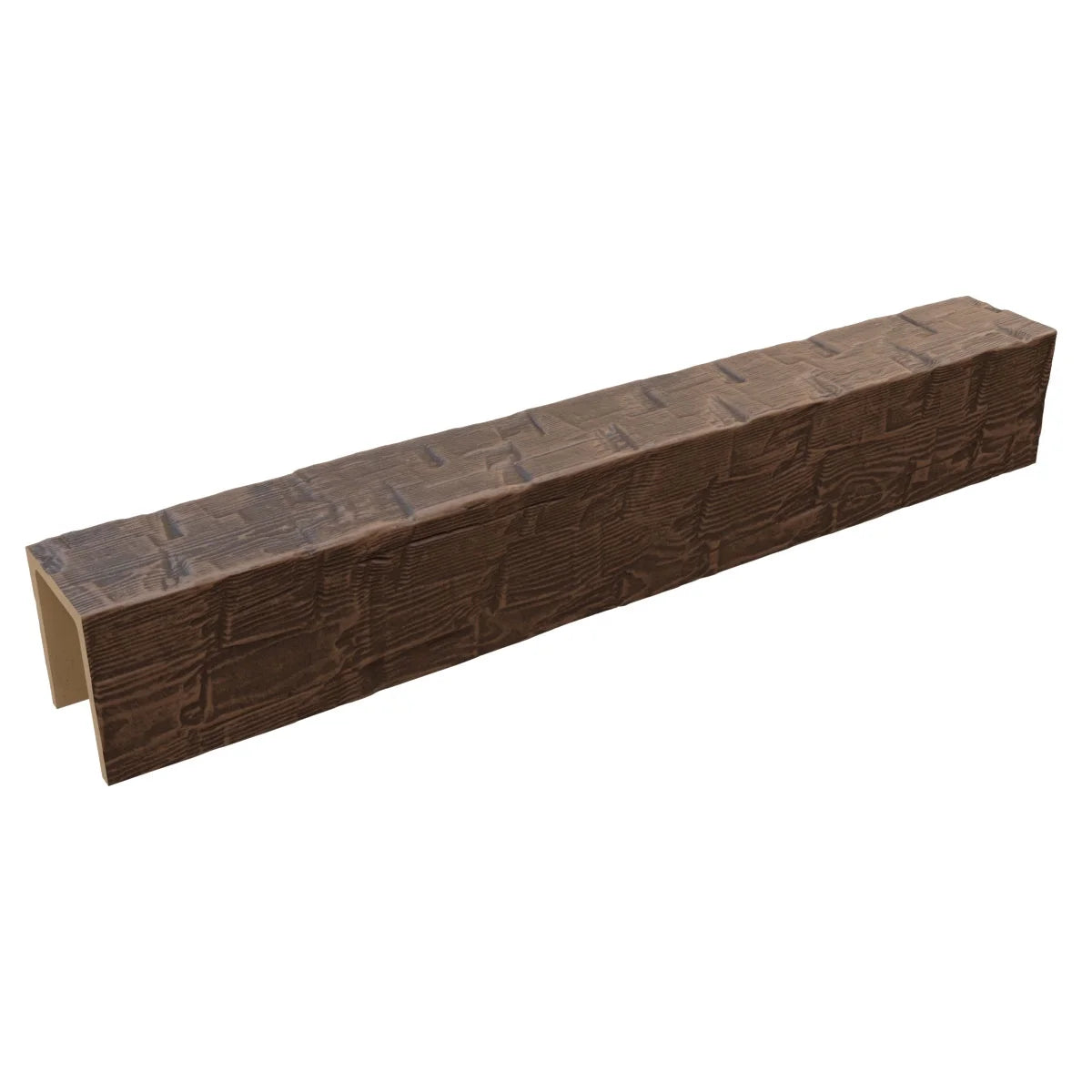 Ekena Millwork 3 1/2"W x 3 1/2"H x 120"L 3-Sided (U-Beam) Reclaimed Axed Cut HeritageTimber Faux Wood Ceiling Beam, Kona Brown