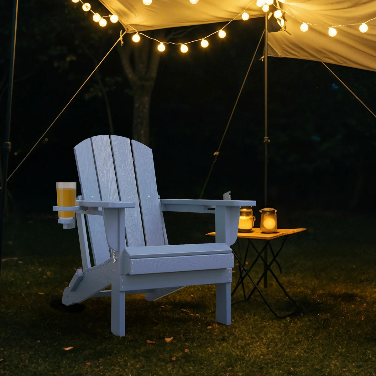 SERWALL Folding Adirondack Chair Set with Dual Cup Holders & Phone Holder, All-Weather HDPE Fire Pit Chairs for Outdoor, Patio, Poolside, Garden - Black