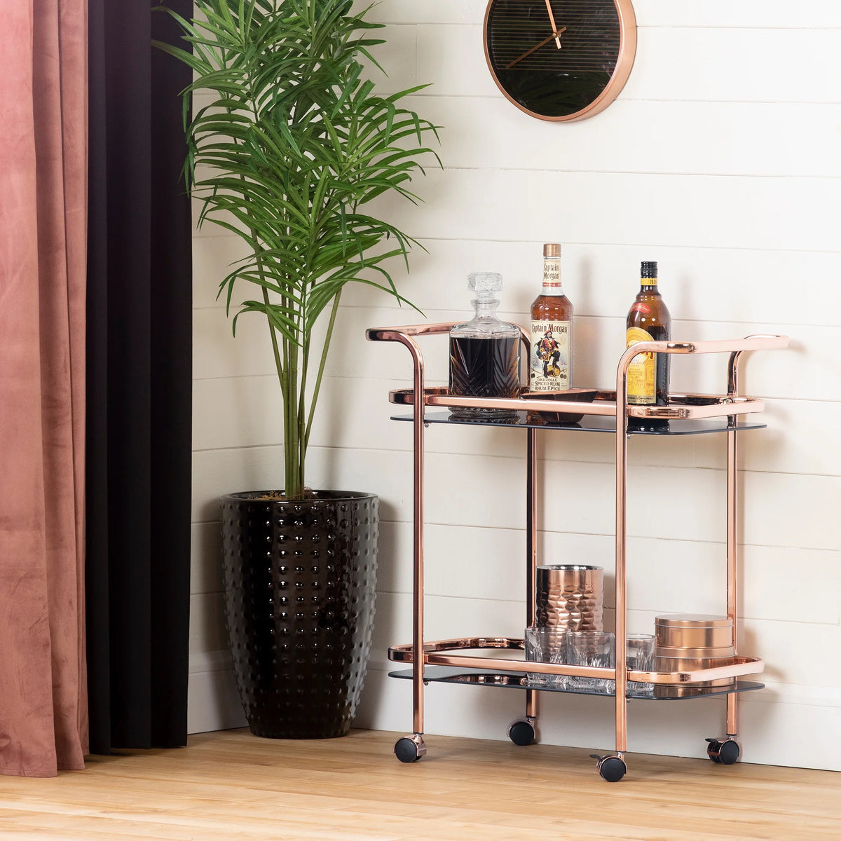South Shore Maliza Bar Cart, Gold/Clear