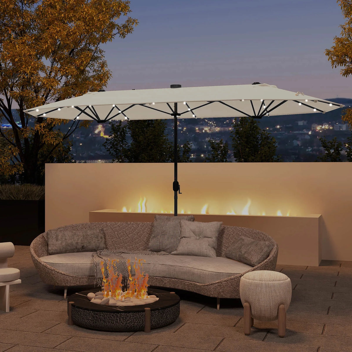 Costway 13ft Beige Rectangle Double-sided Patio Umbrella, Crank Lift