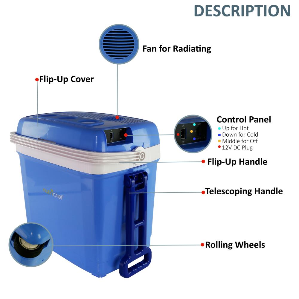 NutriChef Portable Electric Cooler Fridge, 35 Can - 32L Capacity (Blue)