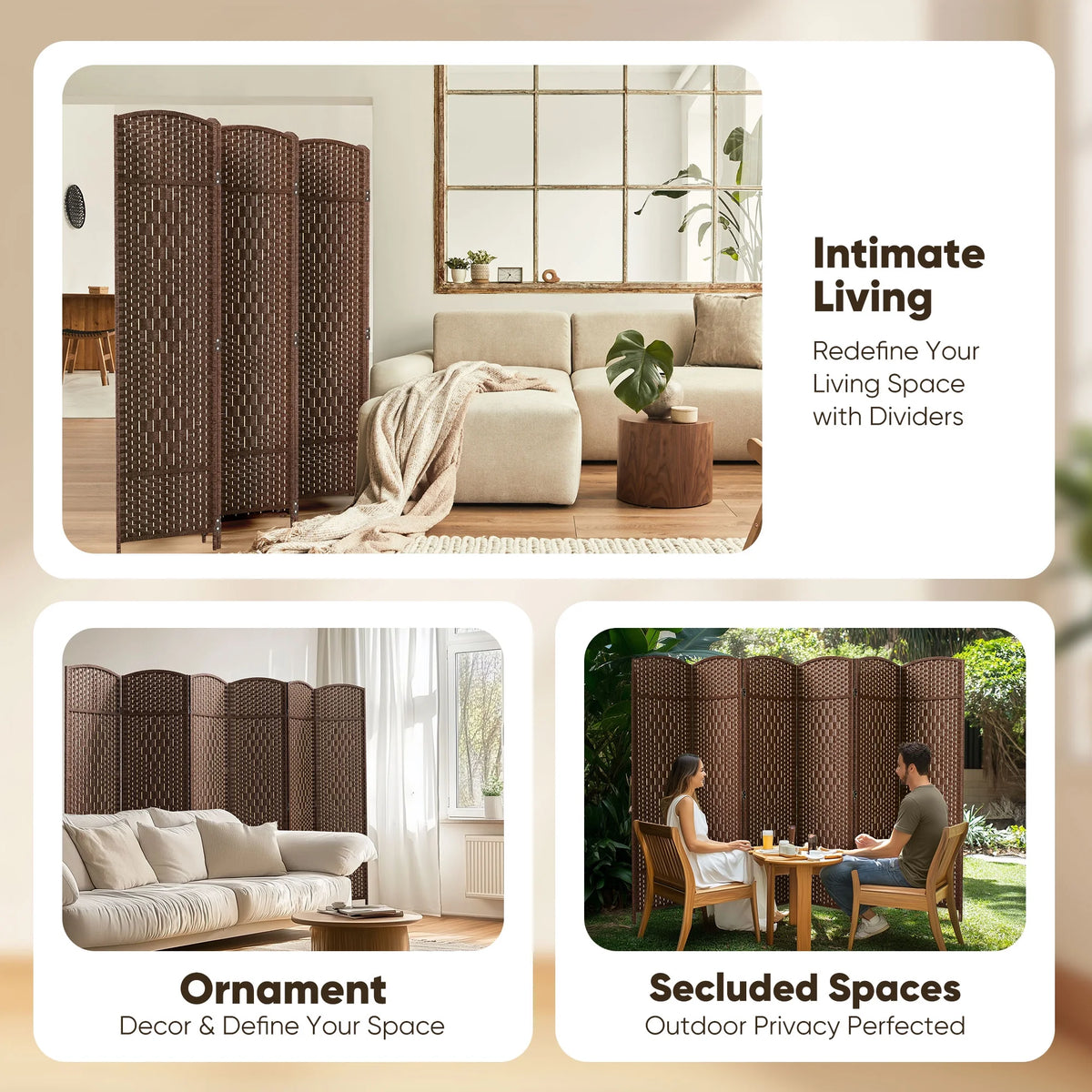 Jostyle Room Divider 6ft. Tall Extra Wide Privacy Screen, Folding Privacy Screens Freestanding Nature