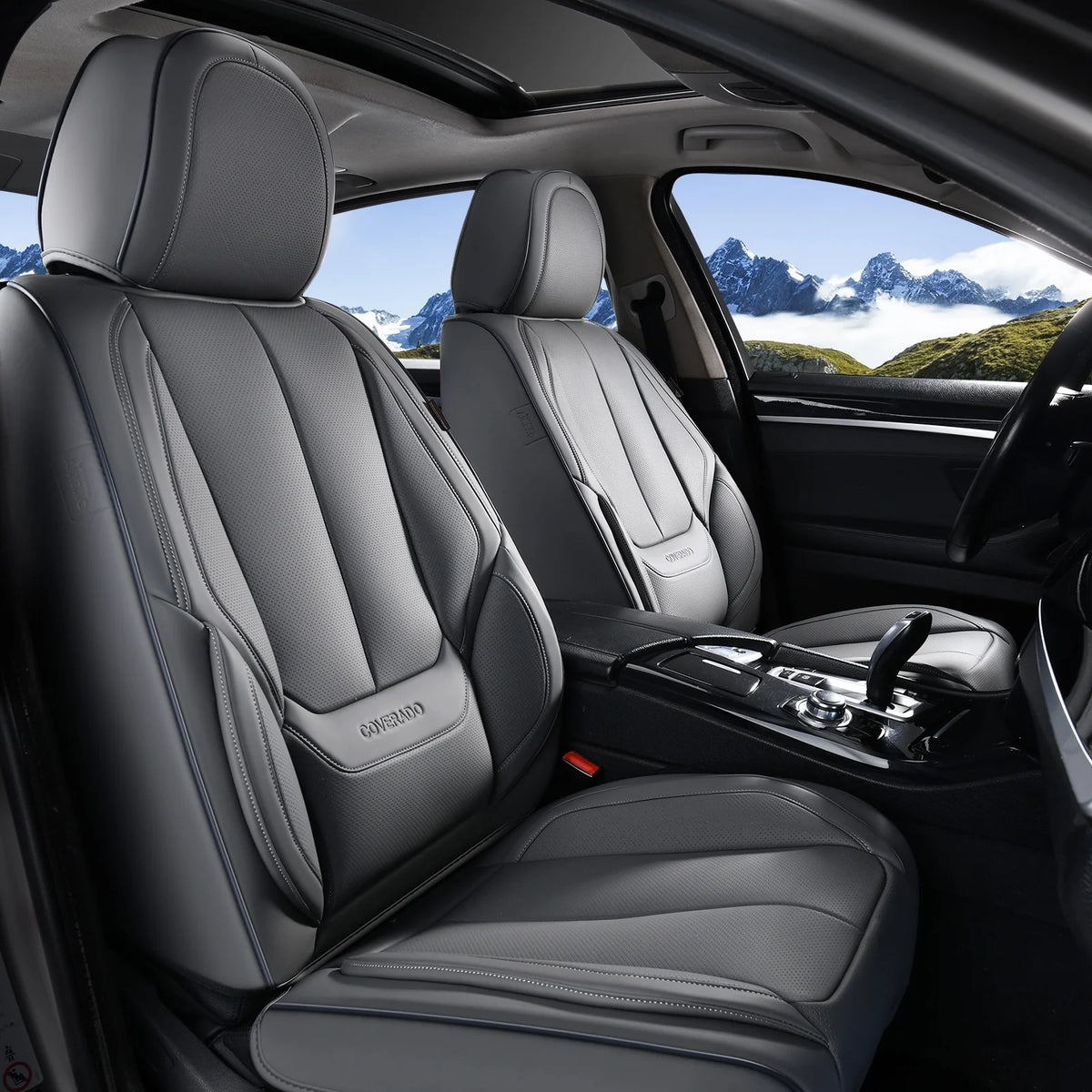 Coverado Black Front Car Seat Covers, Stylish Waterproof Premium Leather Automotive Seat Protectors, Airbag Compatible Auto Interior Accessories Universal Fit for Most Cars SUV Pick-up Trucks