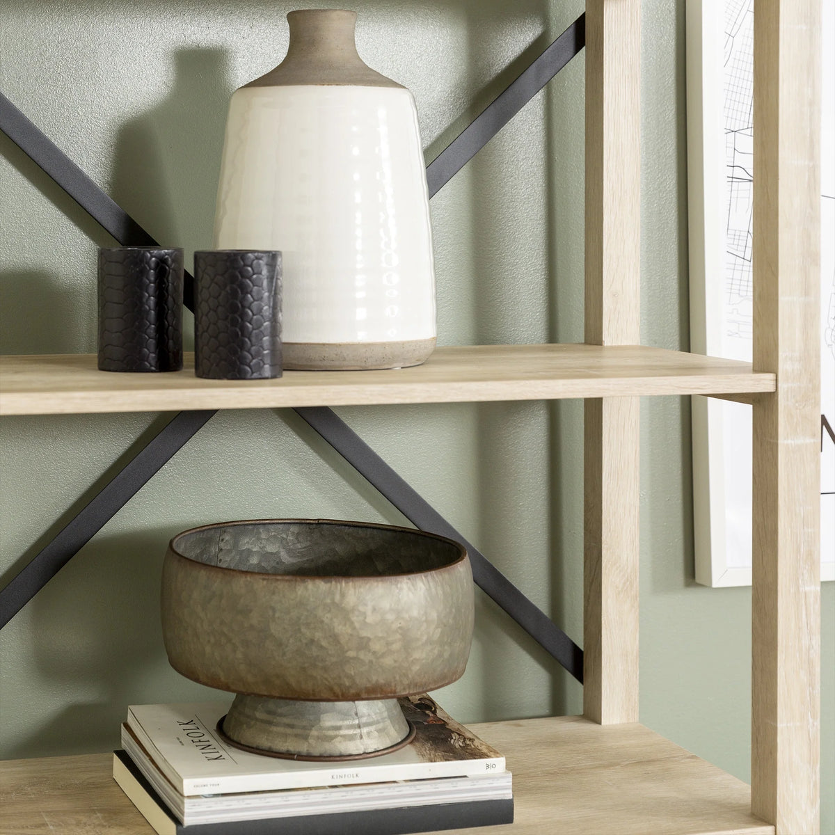 Walker Edison Rustic Industrial 4-Shelf Bookcase, Dark Walnut