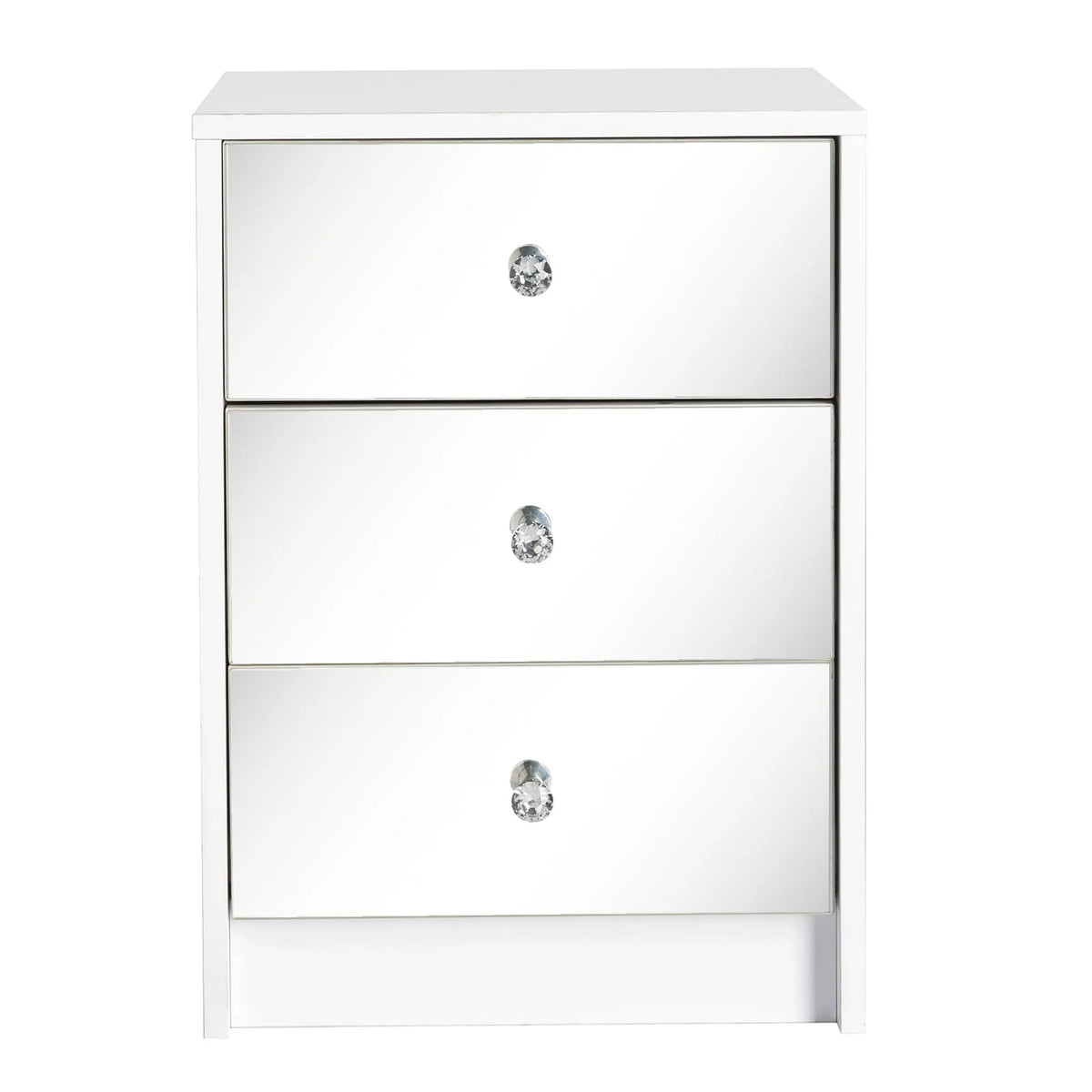 Ktaxon Mirrored Nightstand, End Table with 3-Drawer and Crystal Style Knobs, Modern Bedside Table for Bedroom, Living Room,White