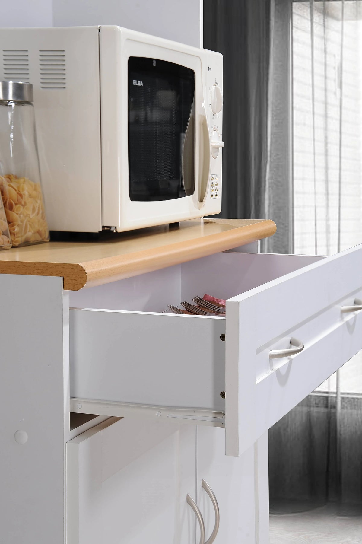 Hodedah Tall Free Standing Kitchen Cabinet, White