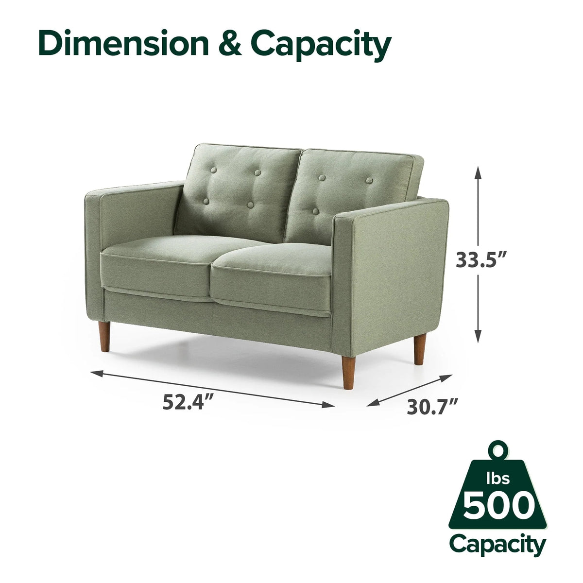 Zinus Lauren 2-Seater Loveseat, Pear Green