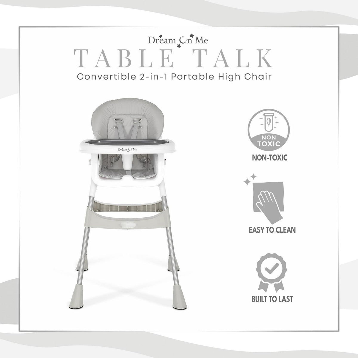 Dream On Me Portable 2-In-1 Table Talk High Chair. Gray