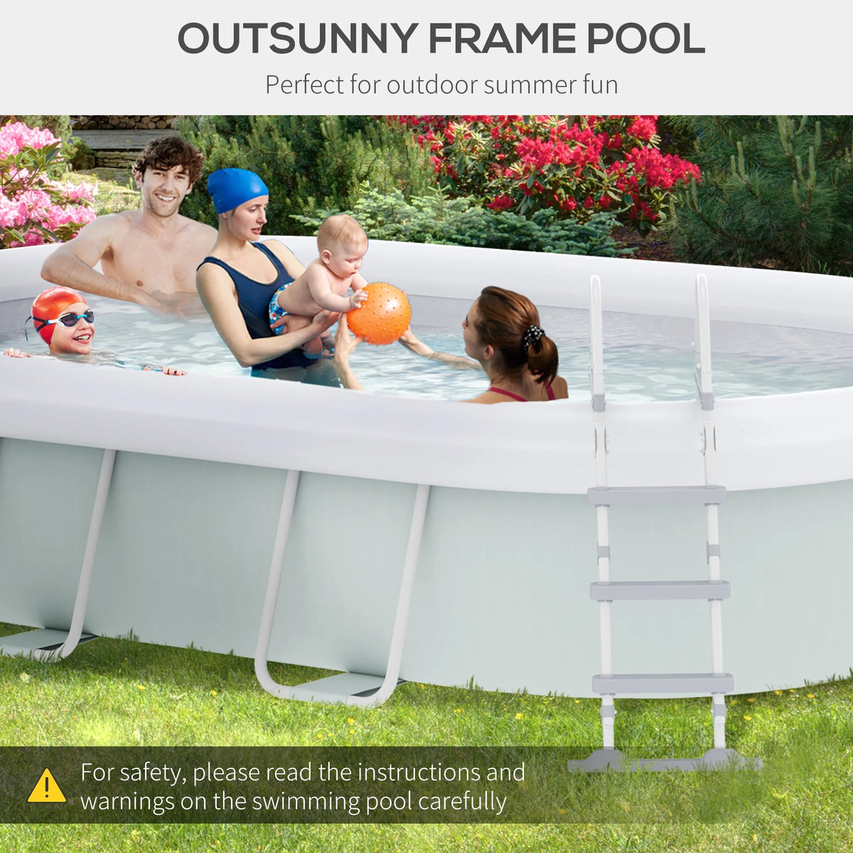 Outsunny Above Ground Swimming Pool, Semi-Inflatable Frame Pool, Brown