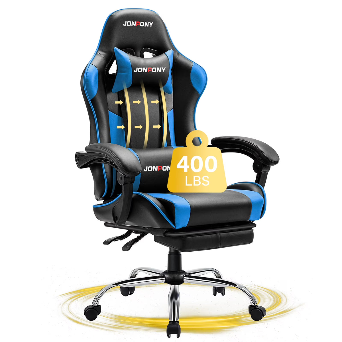 JONPONY Big and Tall Gaming Chair, Ergonomic Design, Gamer Chair PU Leather with Footrest and Lumbar Support, High Back Office Chair Support 8 Hours Long Sitting, Computer Chair,Black Grey