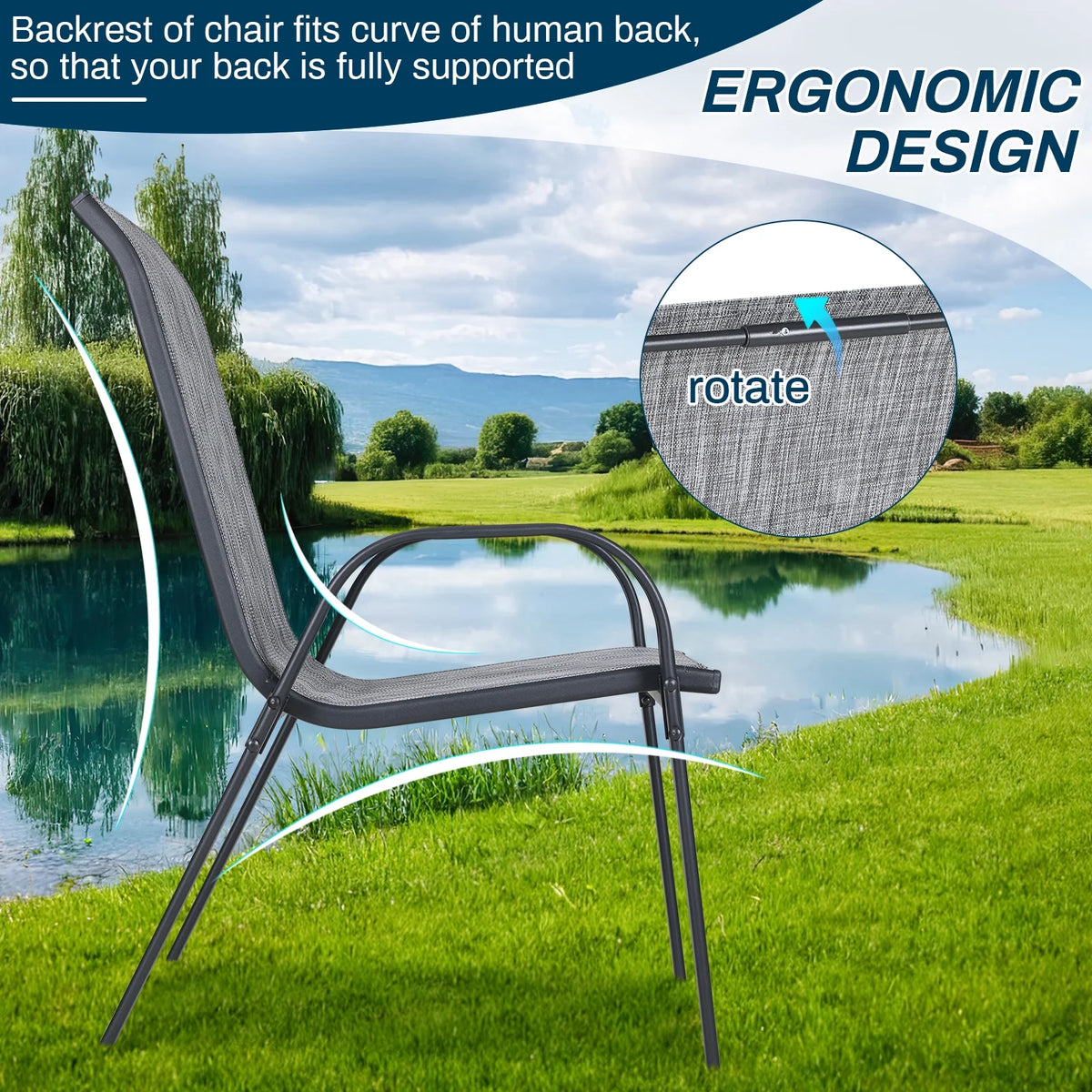 Arlopu 8Pcs Patio Dining Chairs Outdoor Stackable Armrest Chairs for Lawn Garden Backyard