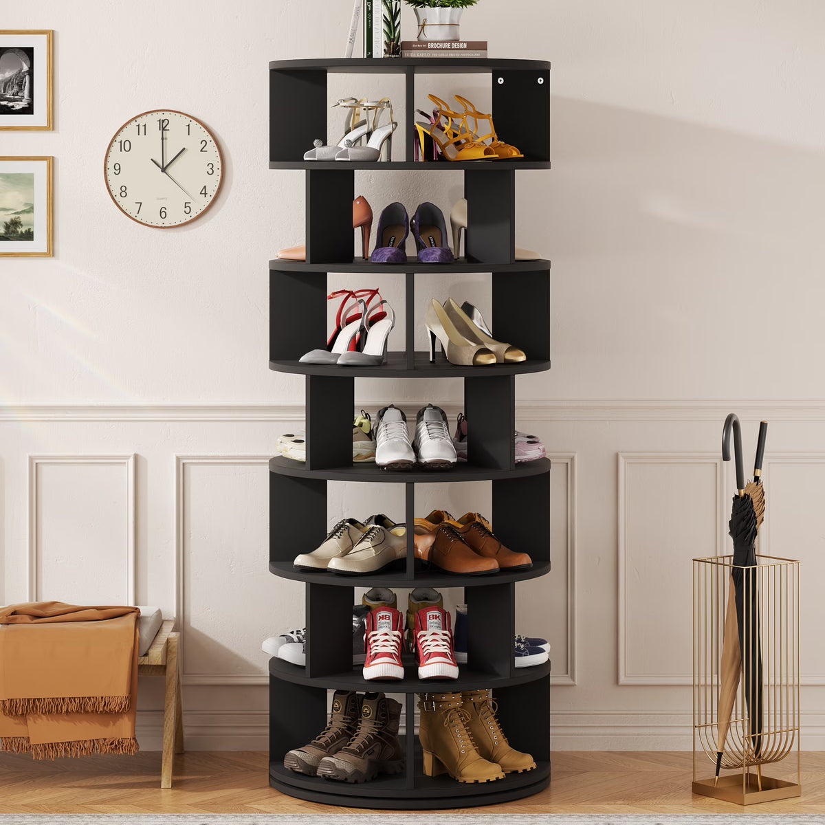 Homieasy Rotating Shoe Rack Tower, 7-Tier Spinning Shoe Rack 360 Revolving Shoe Rack Organizer for Closet, Display Round Storage Carousel Shoes Closet Organization, Black