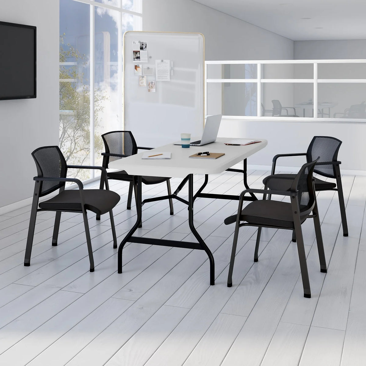 Staples 6' x 29.5" Heavy Duty Plastic Folding Table White Granite (62109)