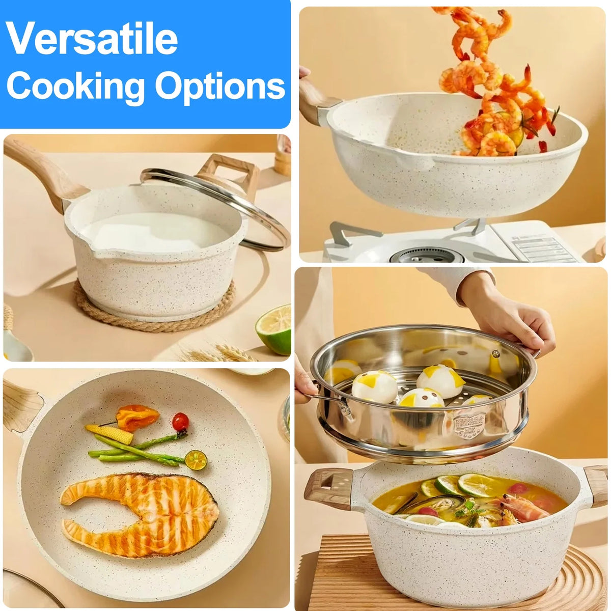 Kitchen Cookware Sets, Nonstick Pots and Pans Set, Induction Cookware, 19 Pcs