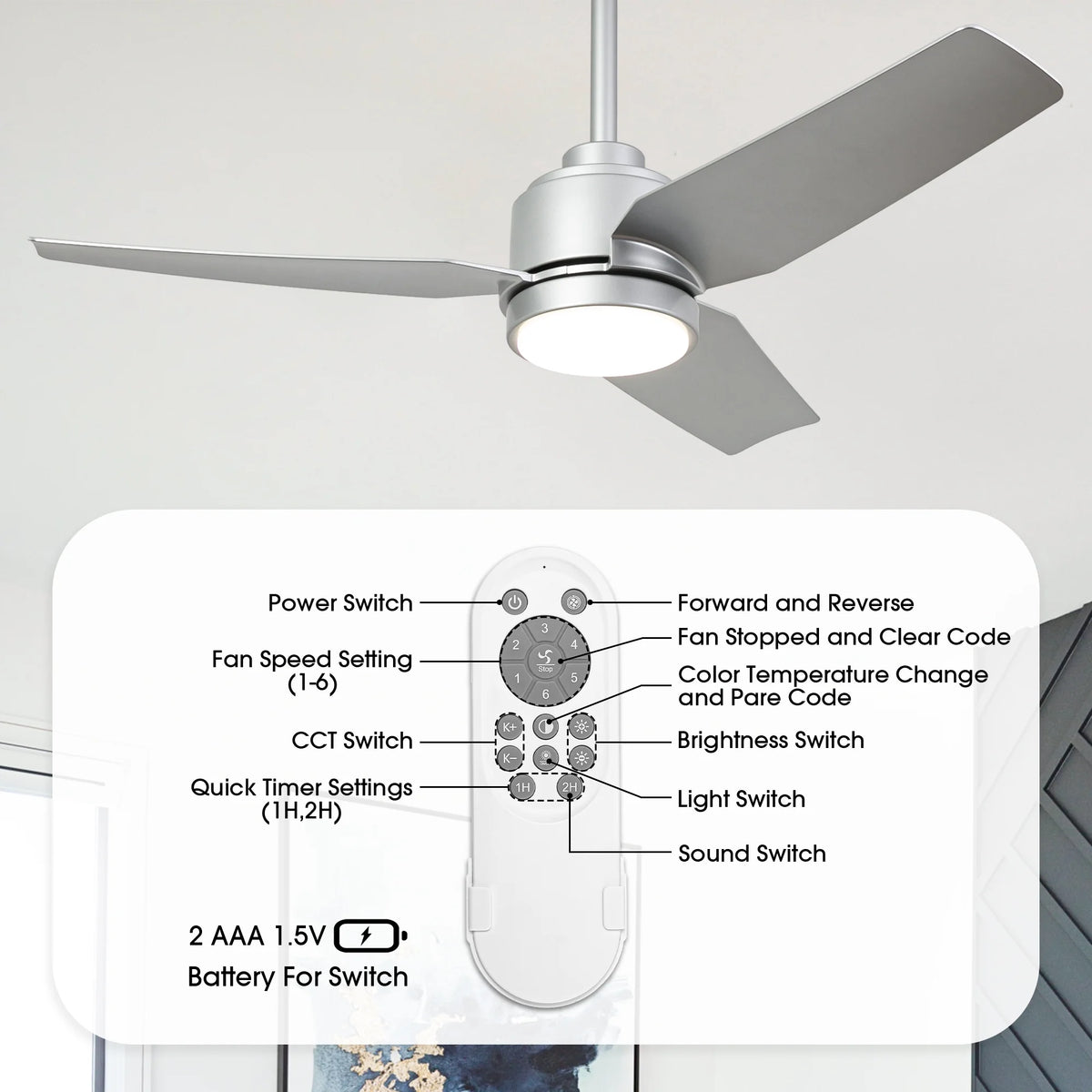 42" Modern Gold Dimmable Ceiling Fan DC Motor Indoor 3-blade LED Ceiling Fan with Remote