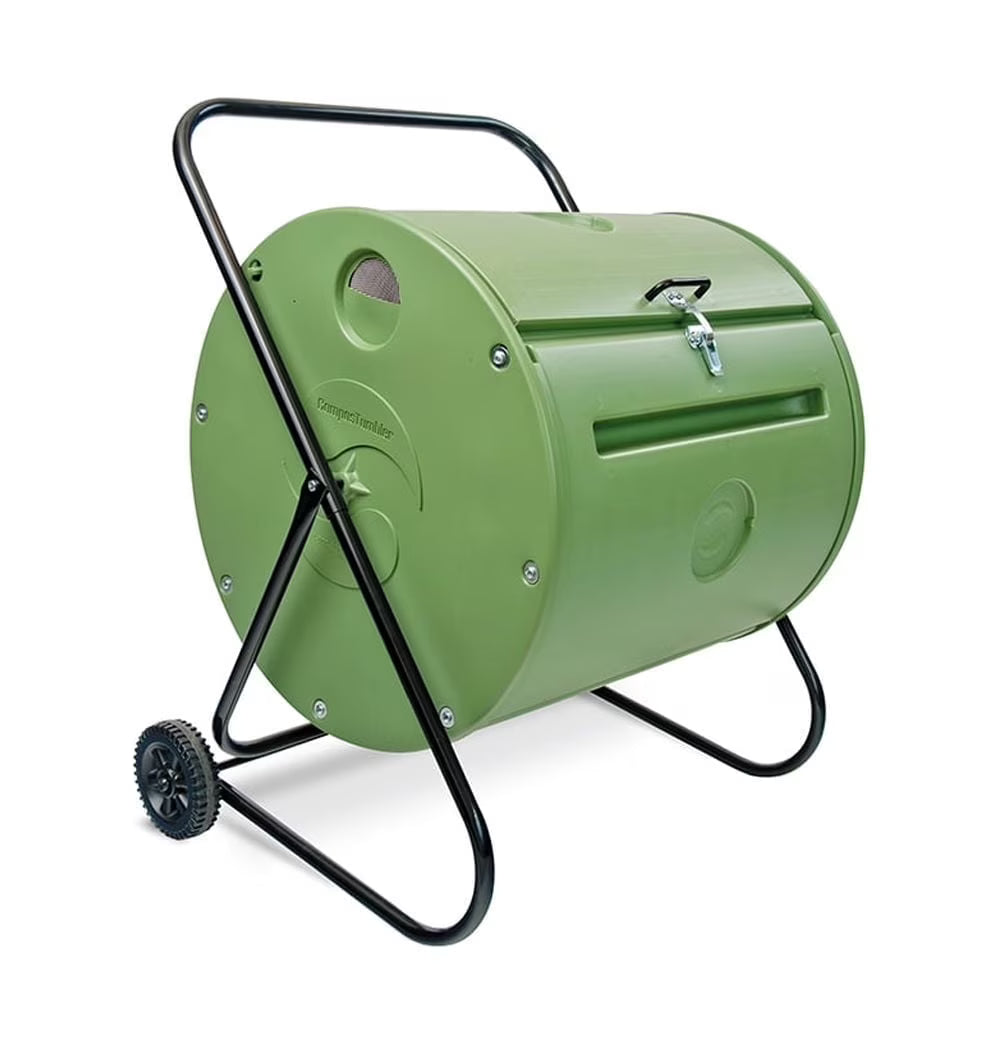 Mantis Back Porch ComposTumbler 37 gal Black Metal Freestanding Composting Bin with Air Vents