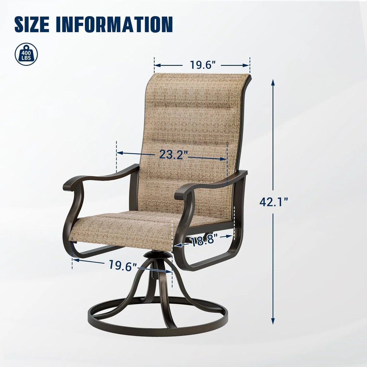 Techmilly Patio Swivel Chairs Set of 2, Outdoor Dining Chairs High Back Padded All Weather Breathable Textilene Outdoor Swivel Chairs with Metal Rocking Frame for Lawn Garden Backyard Deck, Dark Grey