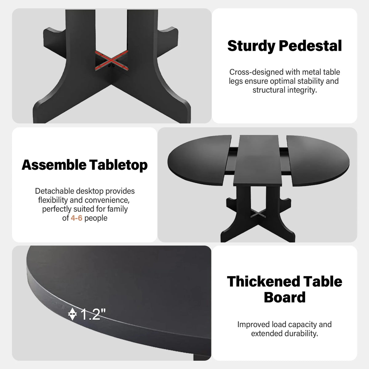 Aukfa Extendable Dining Room Table for 4-6,Oval Table Top with Removable Leaf for Kitchen Dining Living Room,Black