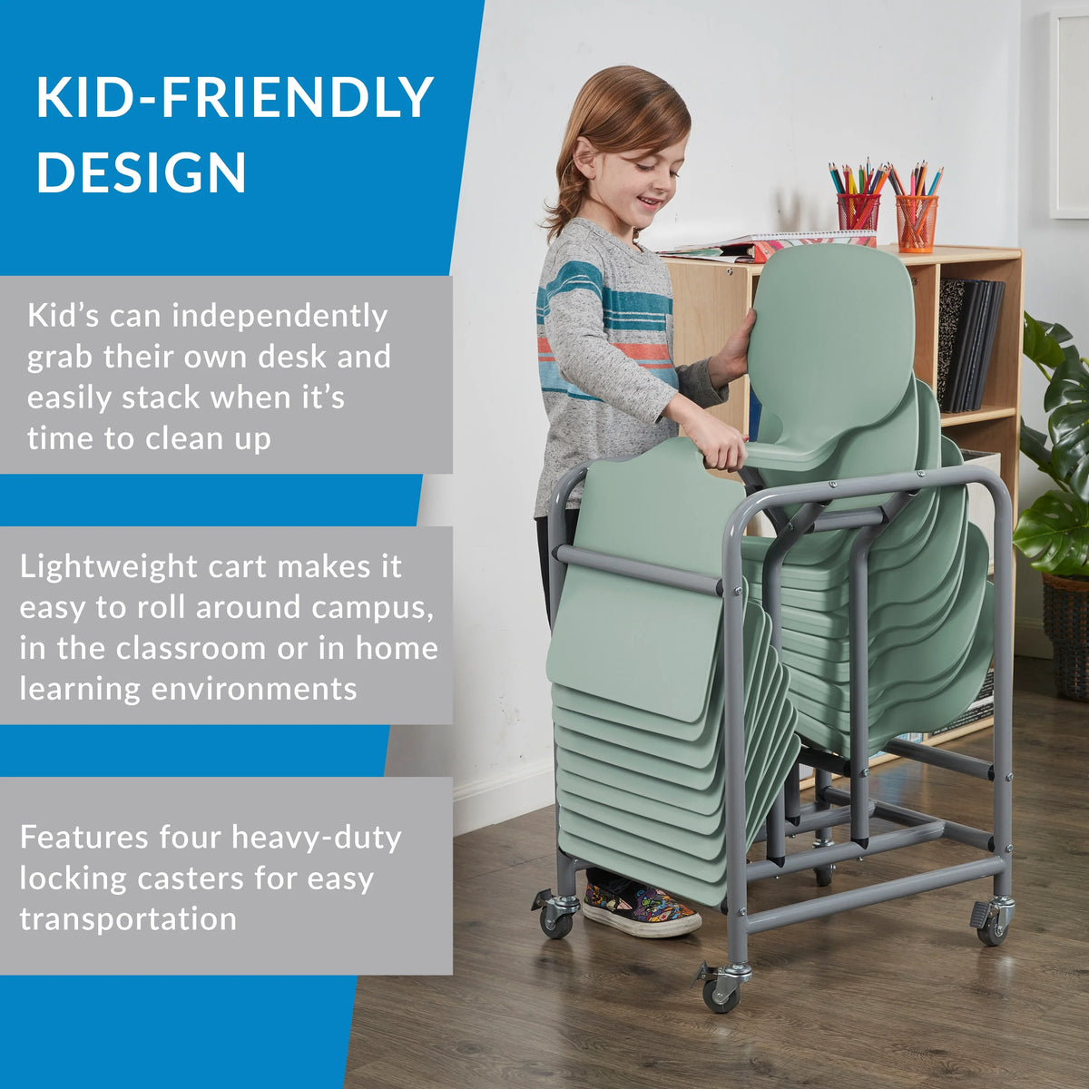 ECR4Kids The Surf Portable Lap Desk with Mobile Storage Cart, Blue, 10-Pack