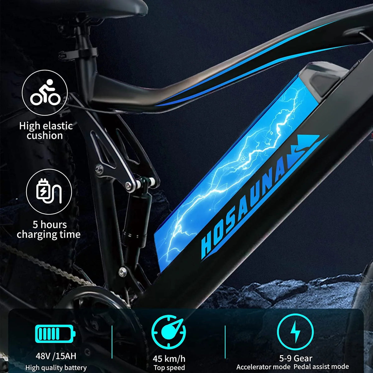 Electric Bike Electric Mountain Bike 500W Ebike26'' Fat Tire Ebike, 28+MPH Adults Ebike with Removable 48V 15Ah Battery, Shimano 6-Speed Black