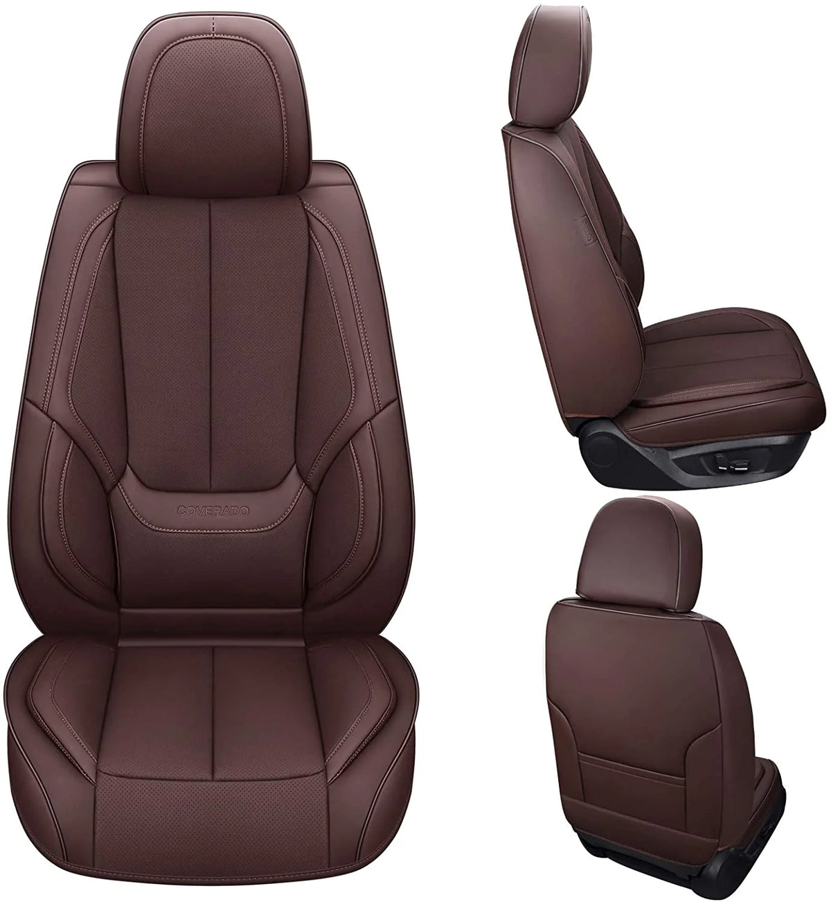 Coverado Black Front Car Seat Covers, Stylish Waterproof Premium Leather Automotive Seat Protectors, Airbag Compatible Auto Interior Accessories Universal Fit for Most Cars SUV Pick-up Trucks