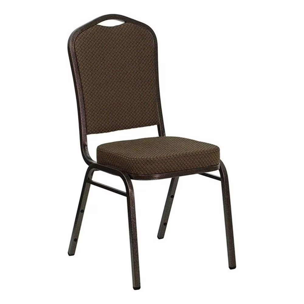 Bowery Hill Fabric/Metal Crown Back Banquet Stacking Chair in Brown