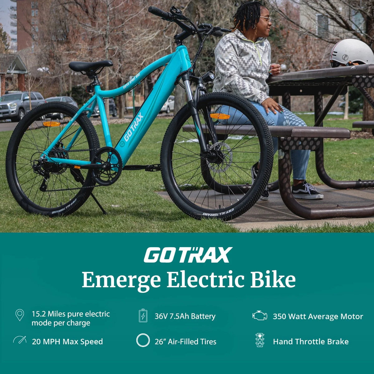 GOTRAX 26" Adult Electric Bike, 350W Motor up 20mph, Professional Electric Mountain Bikes, Black