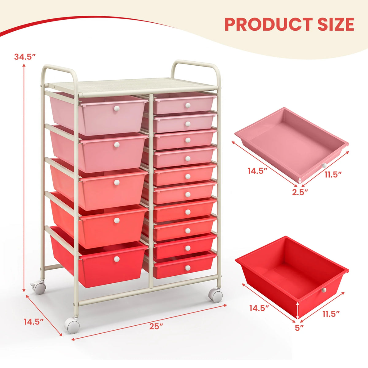 Costway 15 Drawer Rolling Storage Cart Tools Scrapbook Paper Office School Organizer White