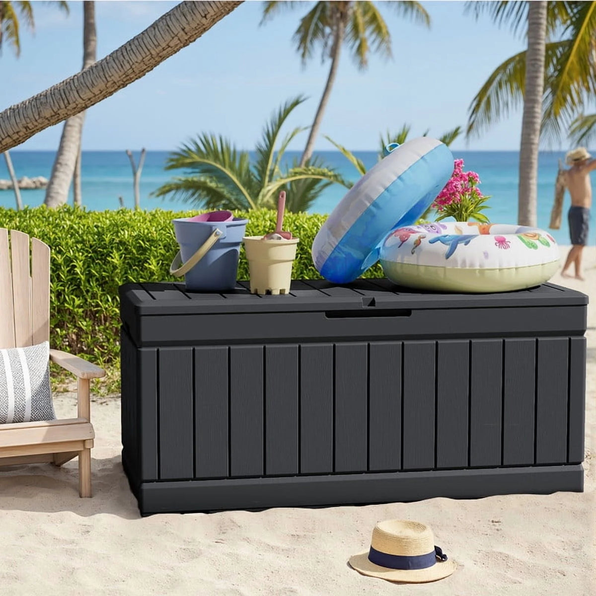 Homall 82 Gallon Outdoor Storage in Resin Deck Box 45.66in Width Lockable Deck Box, Black