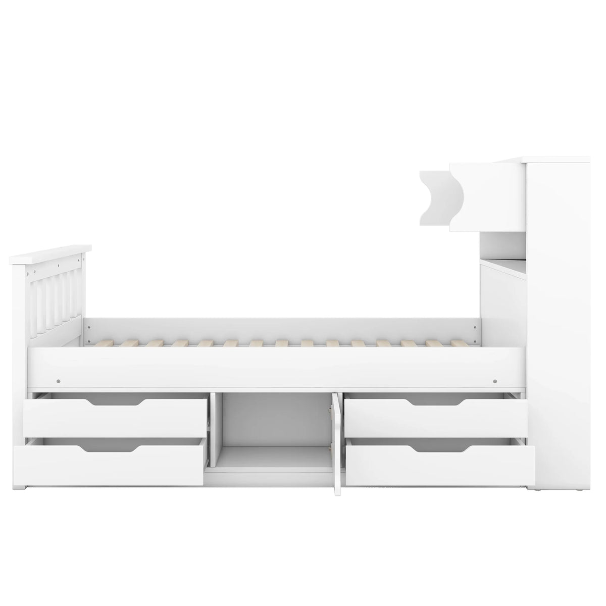 Euroco Wood Twin Size Platform Bed with Storage Headboard, Captain Bed with 4 Drawers, Bookcase and Cabinets, Gray