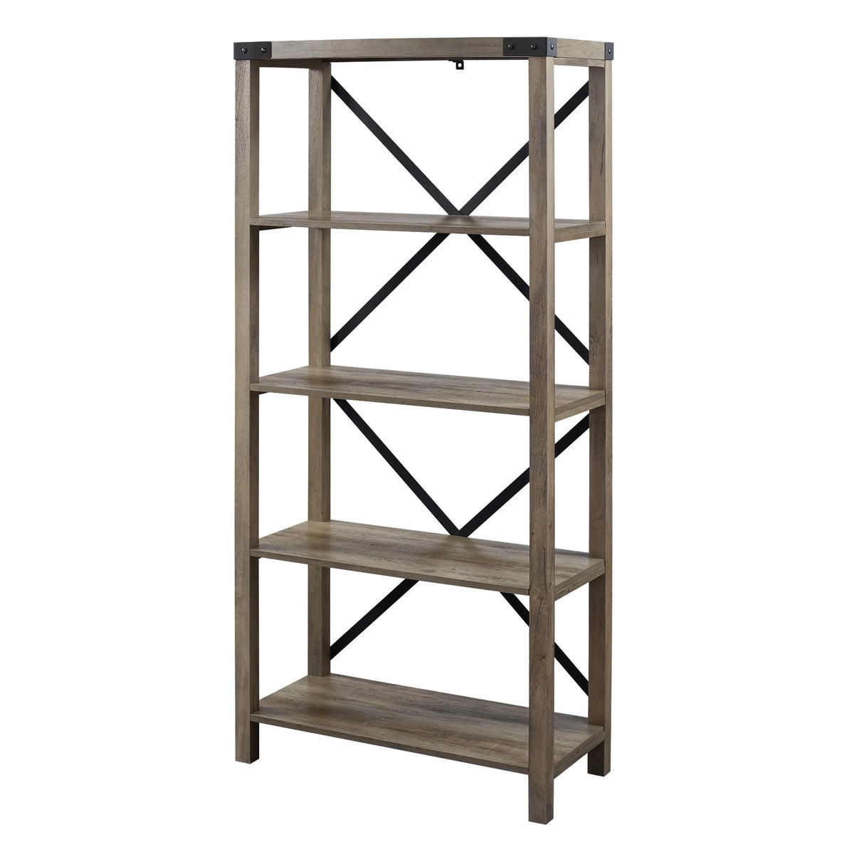 Walker Edison Rustic Industrial 4-Shelf Bookcase, Dark Walnut