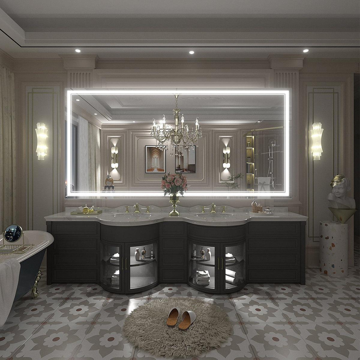 Frameless Frontlit LED Anti-fog Bathroom Vanity Mirror 96x36 inch