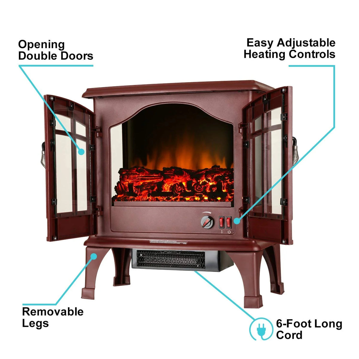 e-Flame USA Jasper Free Standing Electric Fireplace Stove - Red