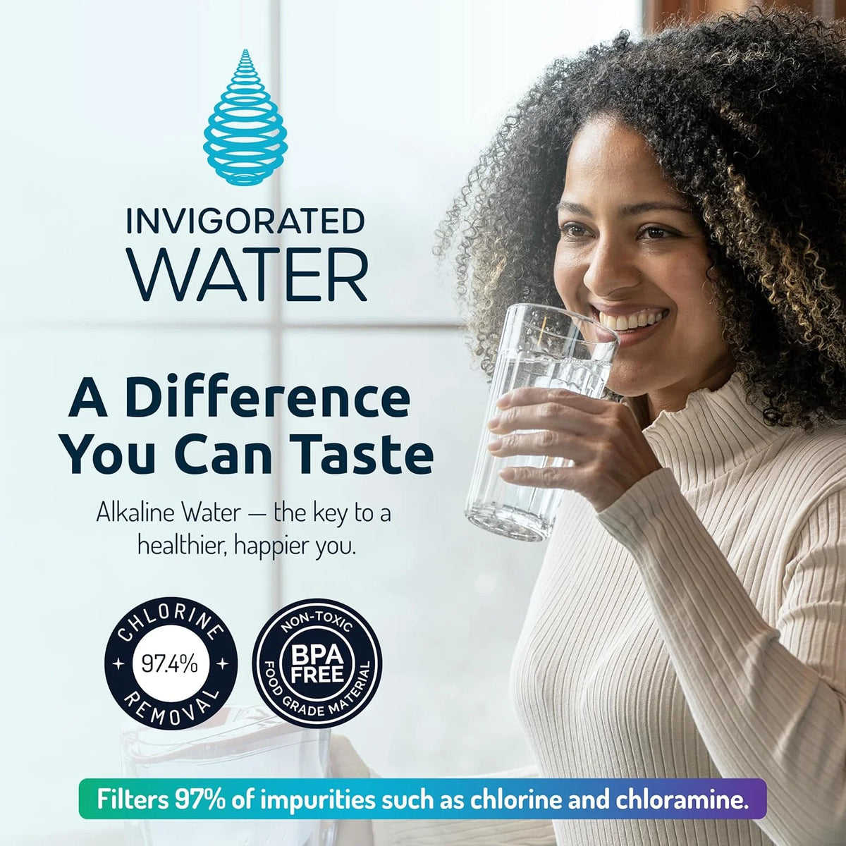Invigorated Water pH Restore Glass Alkaline Water Filter Pitcher, 3.5L, 1 Filter Included