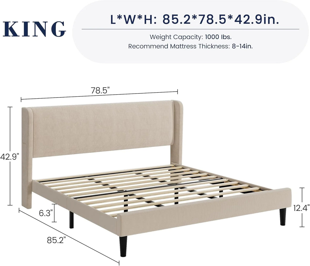Full Size Bed Frame with Wingback Headboard,Luxurious Velvet Upholstered Platform Bed Frame with Wooden Slat Support,No Box Spring Required,Easy Assembly,Dark Gray
