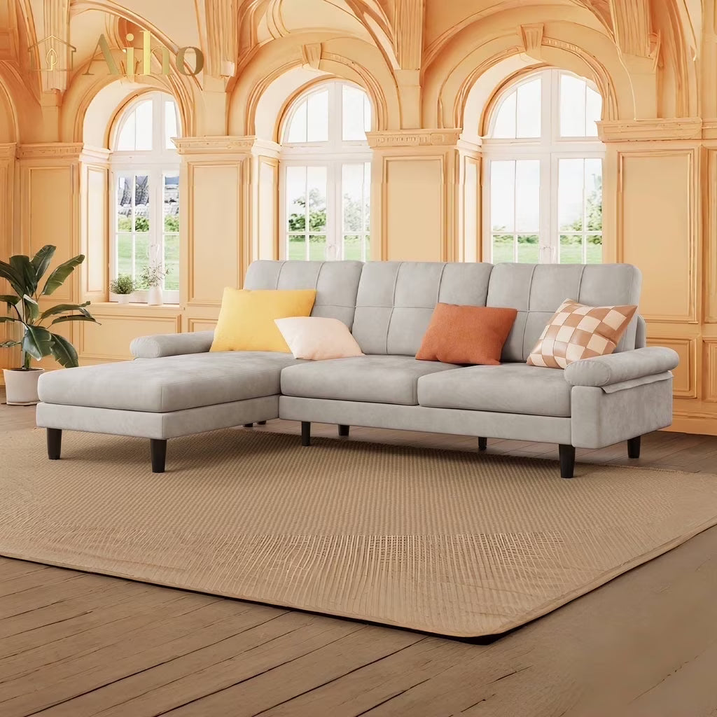 Aiho 82" L Modern Sofa, L-shaped Sofa with 3 Comfortable Pillows for Living Room, Apartment, Studio, Office - Dark Grey