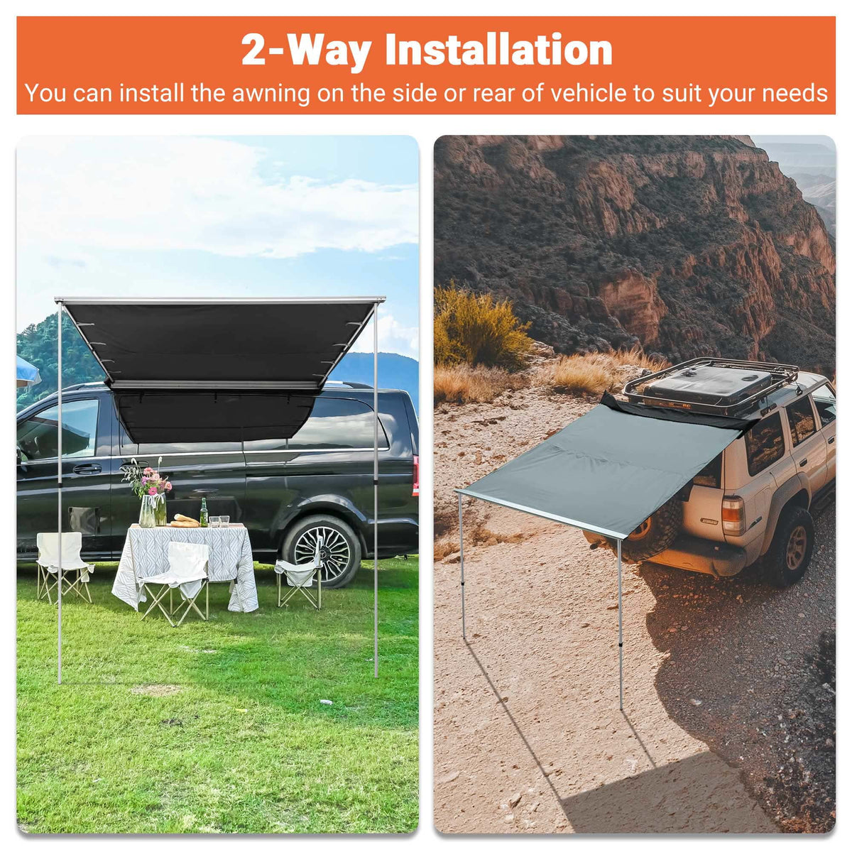 Yescom Vehicle Awning with Blackout Coating 6.6x8.4' Car Roof Rack Overlanding Shade for SUV Camping Travel