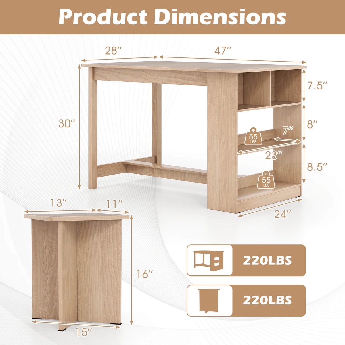 Costway 5 PCS Dining Table Set with Storage Shelf Rectangular Kitchen Table with 4 Stools Beige