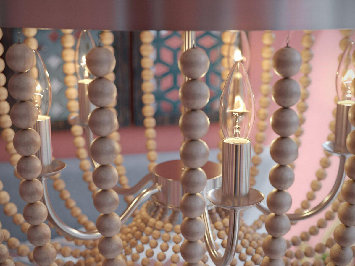 Dumas 5-Light Wood Bead Chandelier - Weathered White