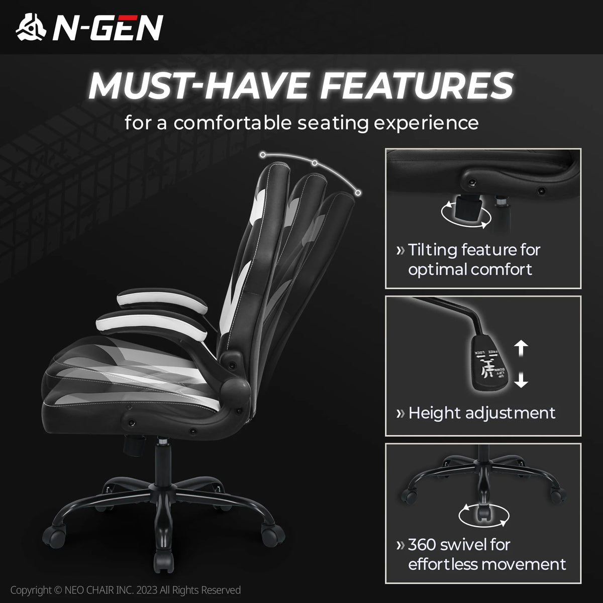 N-GEN Red Gaming Chair, Flip-up Armrest Computer Chair Ergonomic Office Chair PU Leather Desk Chair Executive Adjustable Swivel Task Chair