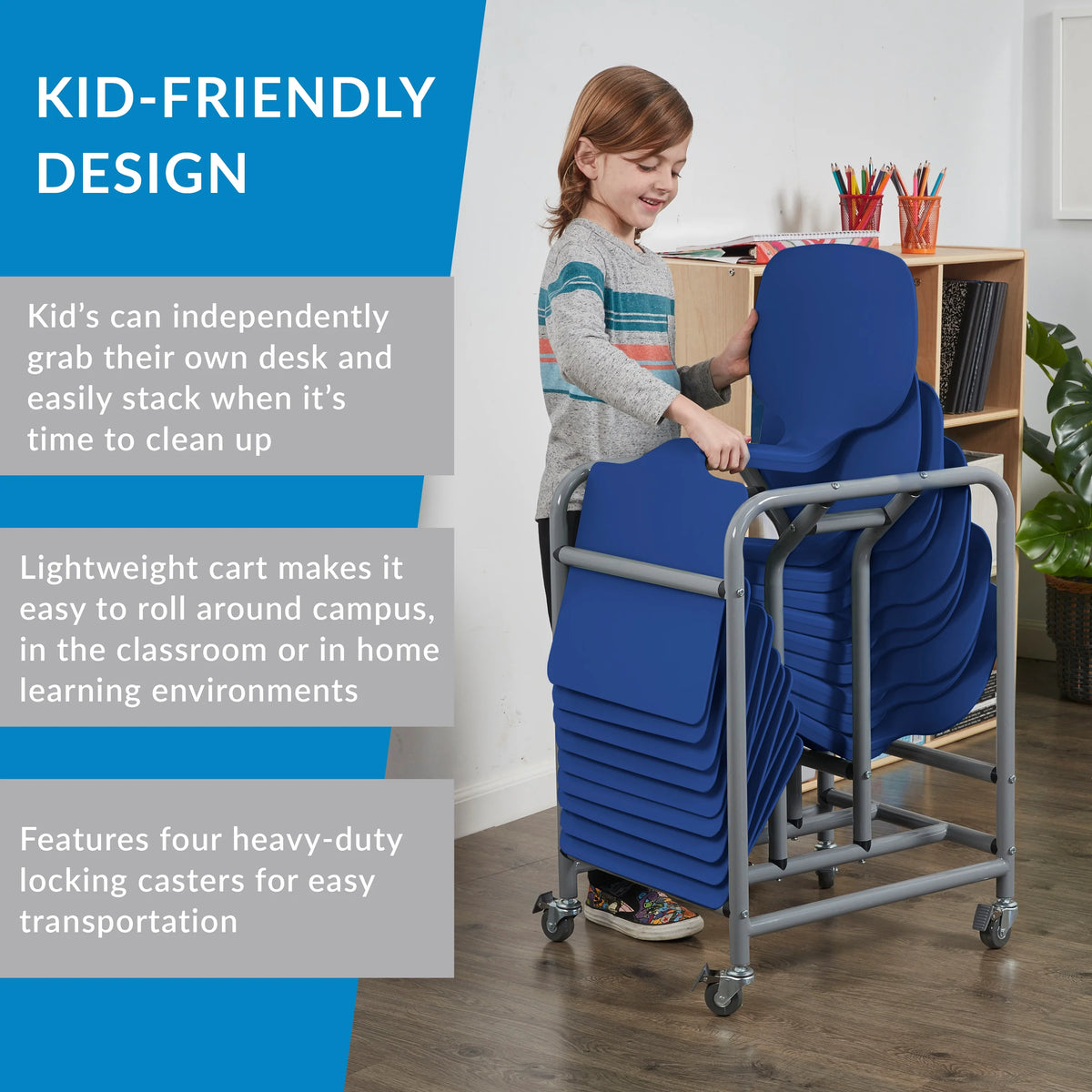 ECR4Kids The Surf Portable Lap Desk with Mobile Storage Cart, Blue, 10-Pack